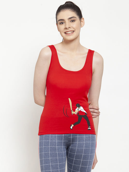 Women Cricket Pure cotton Printed Top Vest - Friskers