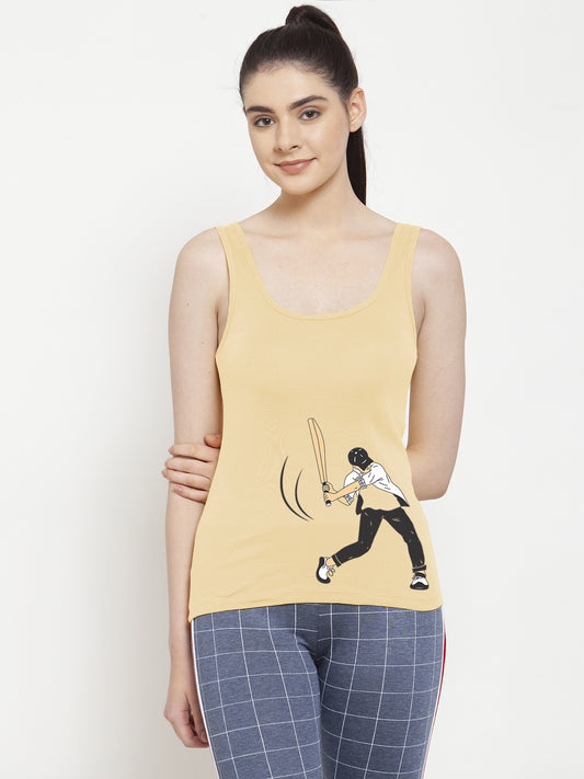 Women Cricket Pure cotton Printed Top Vest - Friskers