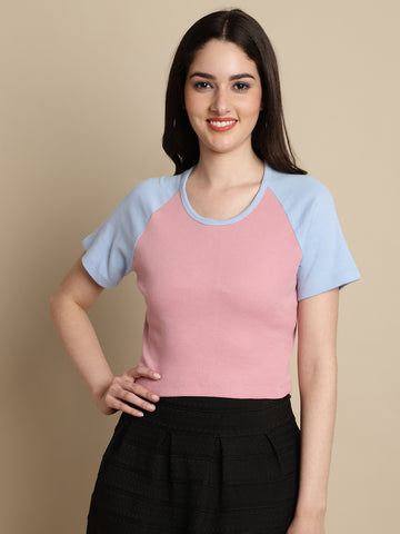 Friskers Women Solid Ribbed Round Neck Crop Top