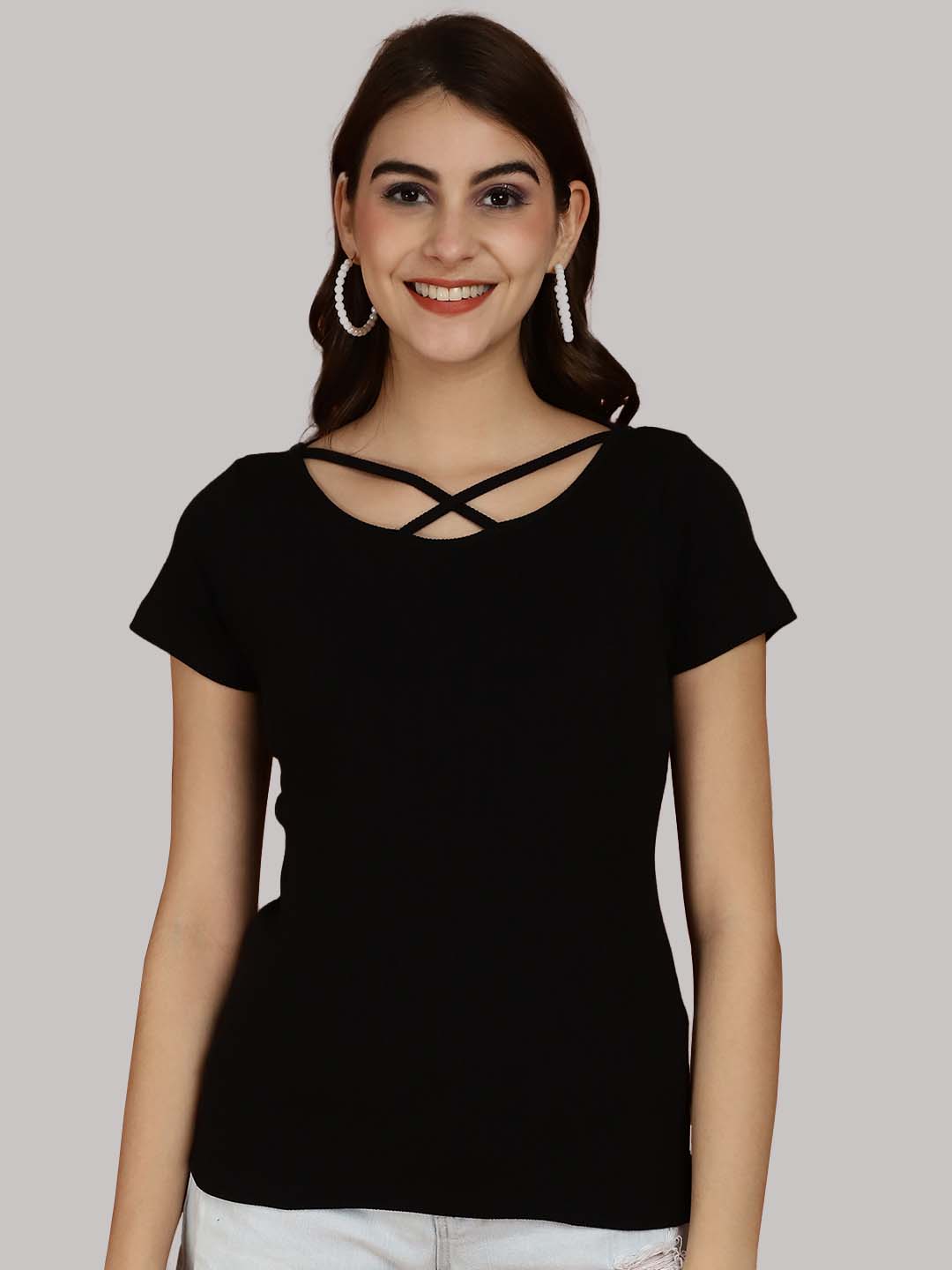 Women Solid Half Sleeves Cotton Top from western wear - Friskers