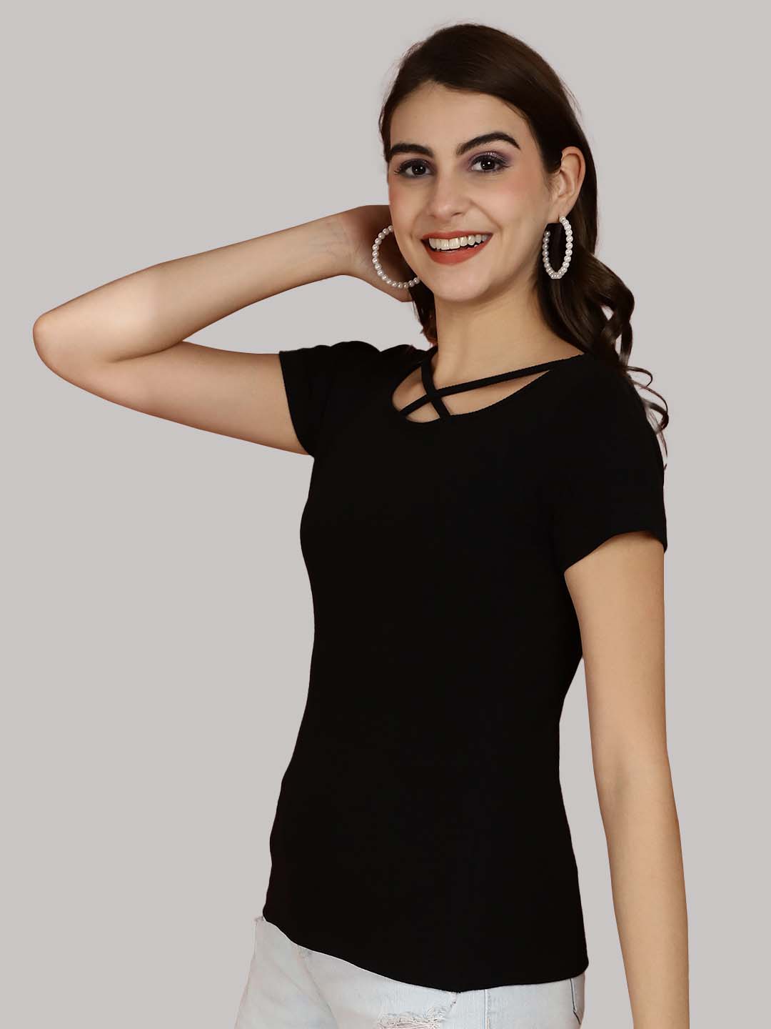 Women Solid Half Sleeves Cotton Top from western wear - Friskers