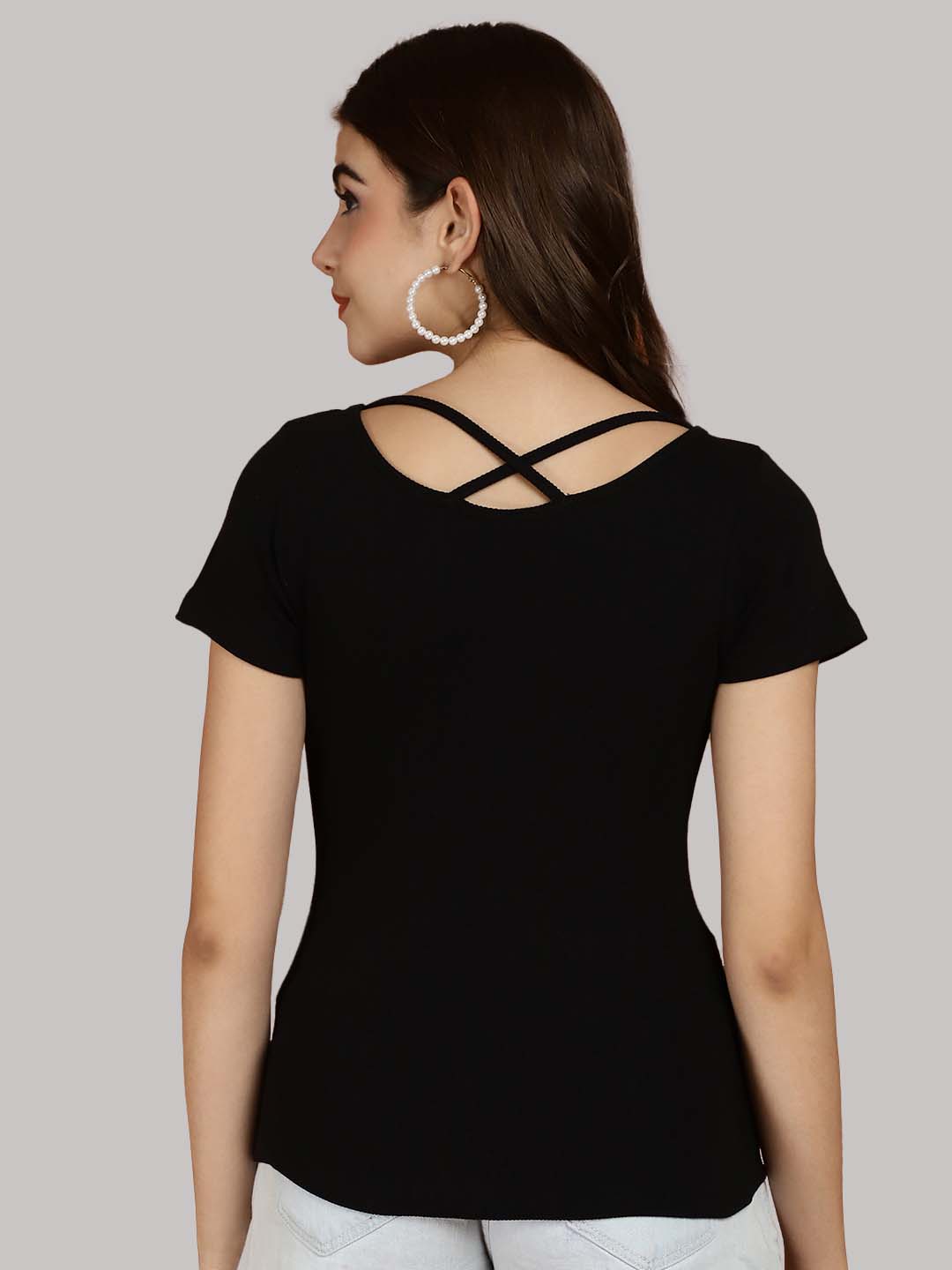 Women Solid Half Sleeves Cotton Top from western wear - Friskers