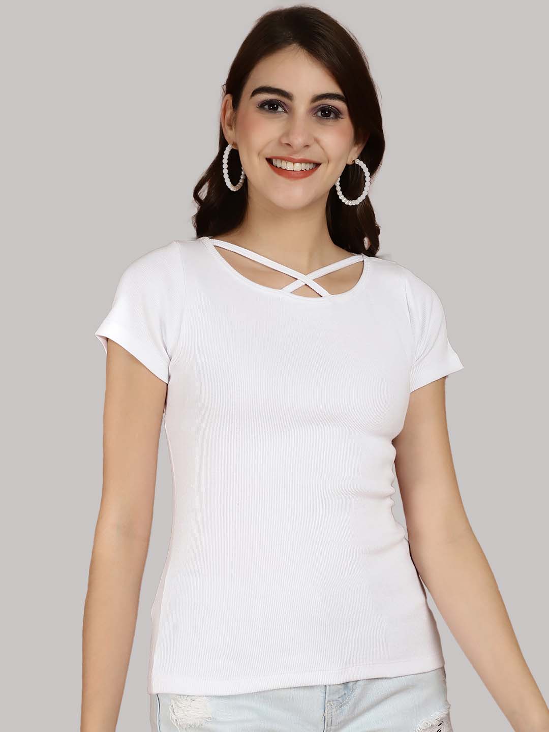 Women Solid Half Sleeves Cotton Top from western wear - Friskers
