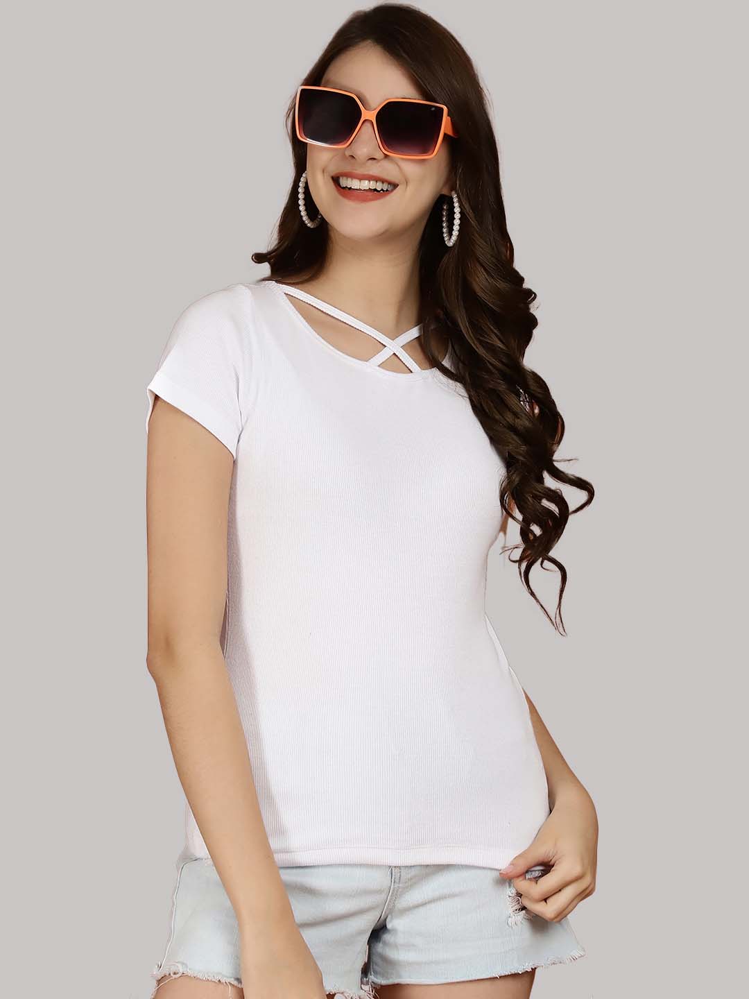 Women Solid Half Sleeves Cotton Top from western wear - Friskers