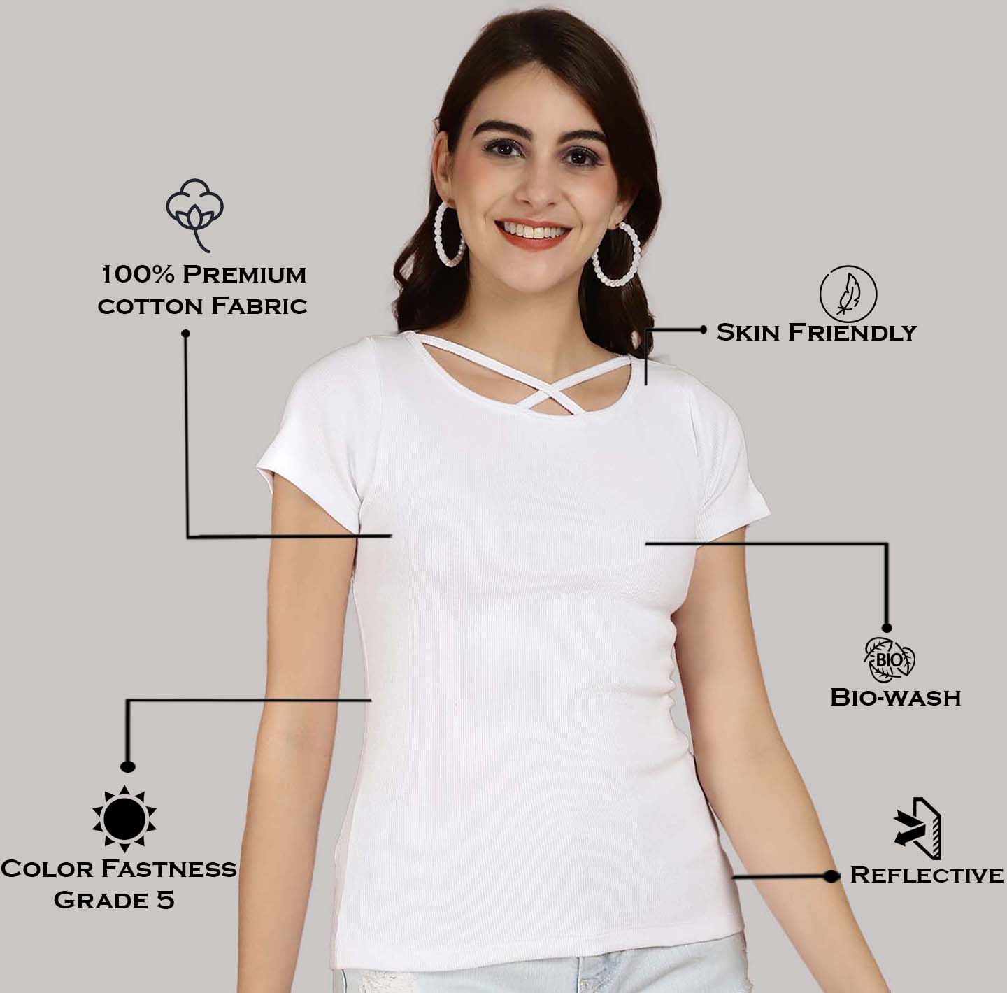 Women Solid Half Sleeves Cotton Top from western wear - Friskers