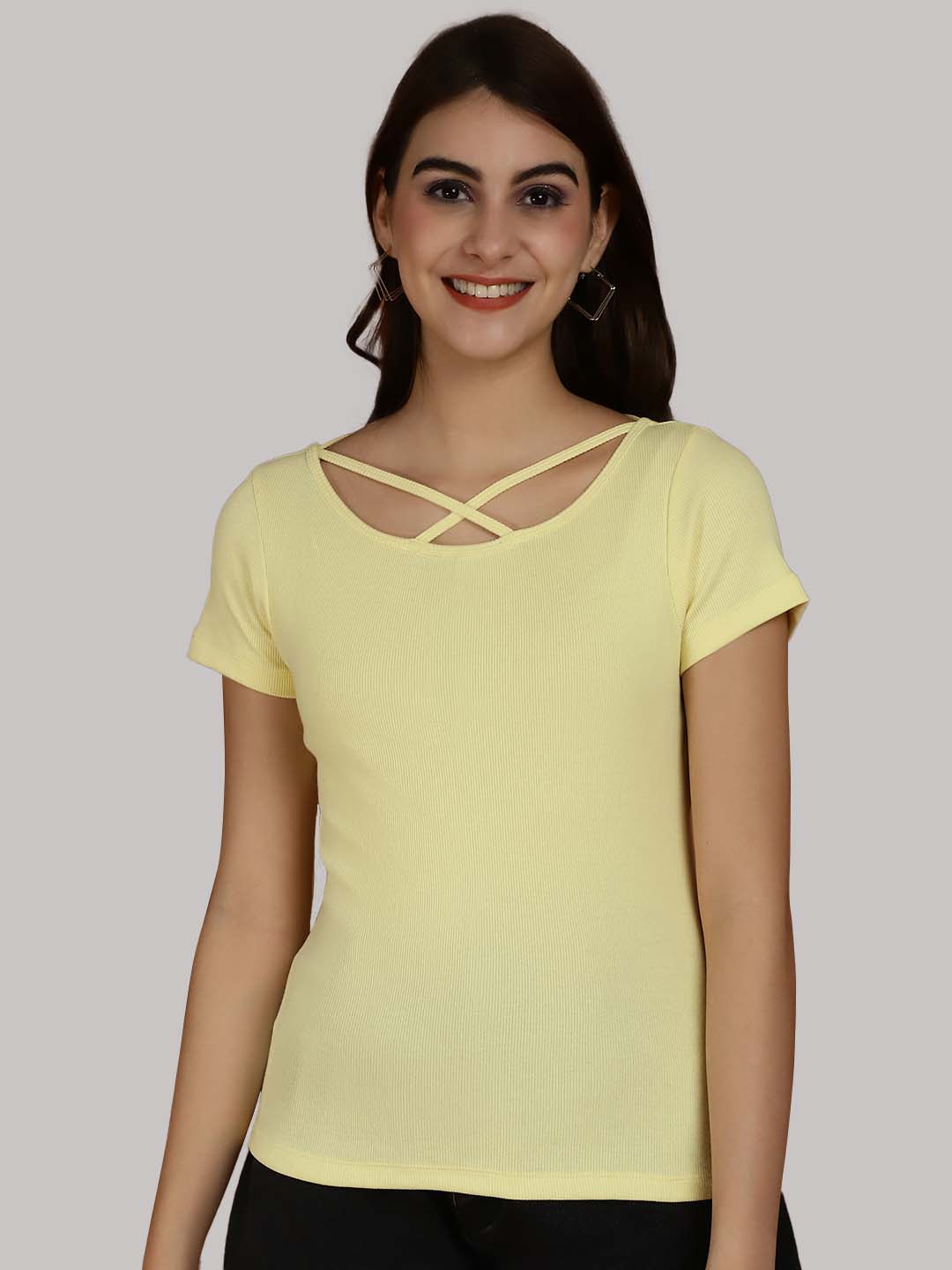 Women Solid Half Sleeves Cotton Top from western wear - Friskers