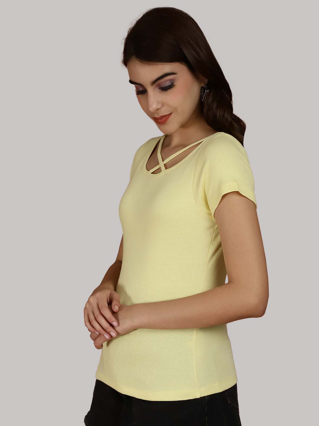 Women Solid Half Sleeves Cotton Top from western wear - Friskers