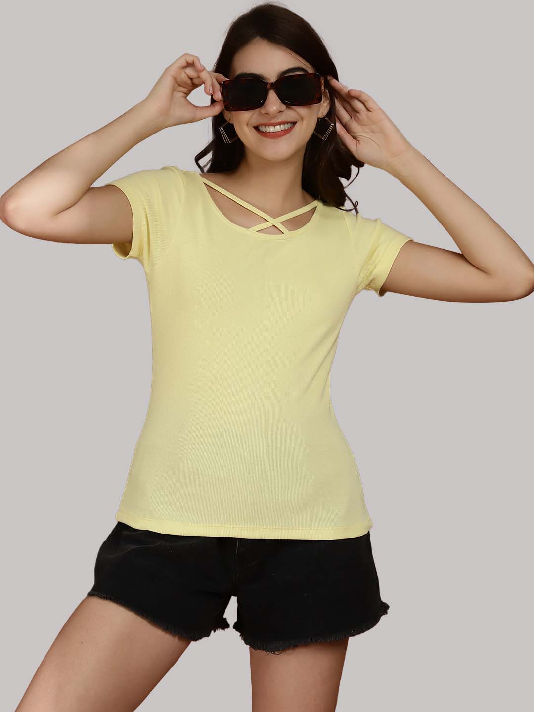 Women Solid Half Sleeves Cotton Top from western wear - Friskers