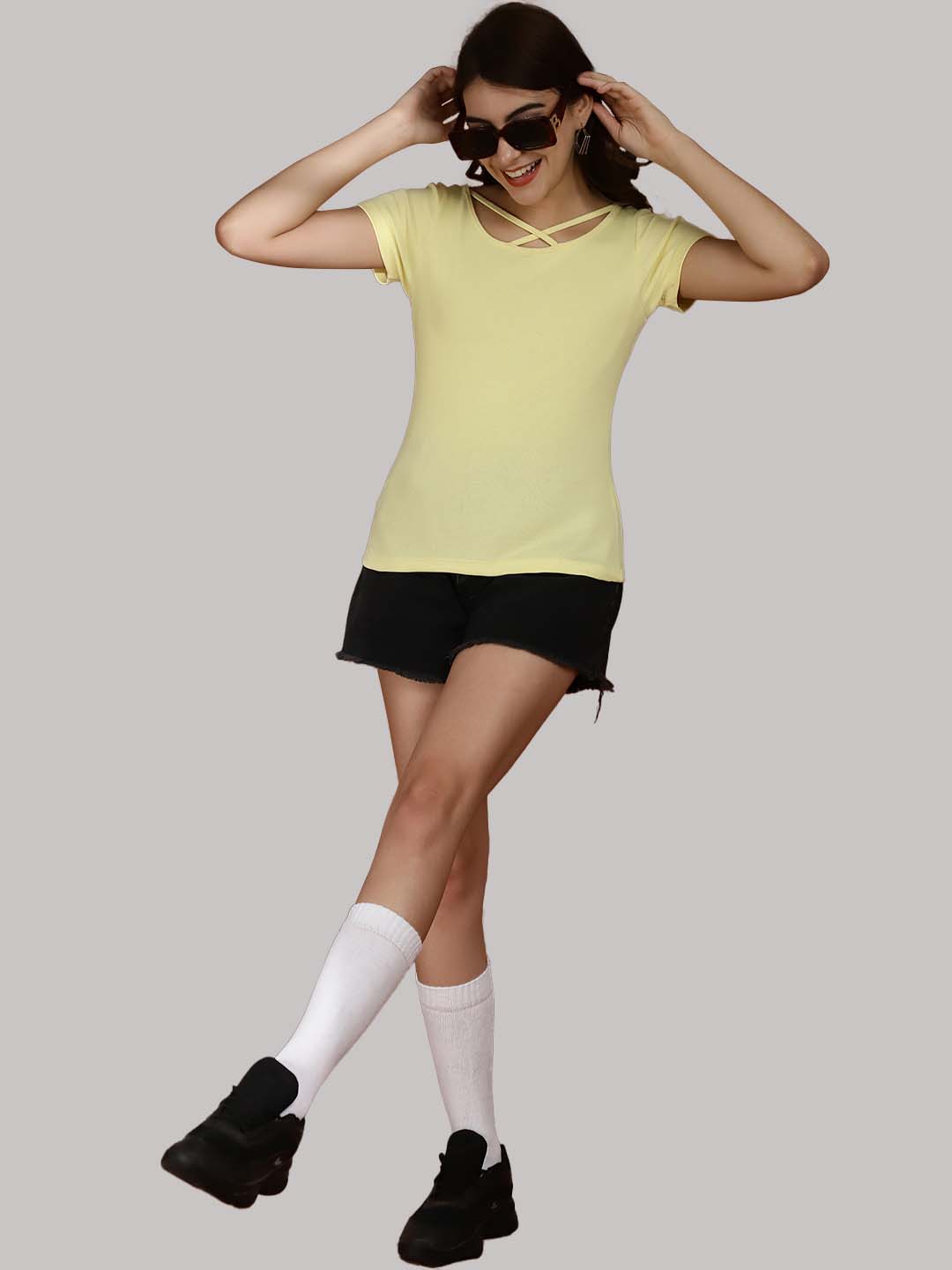 Women Solid Half Sleeves Cotton Top from western wear - Friskers