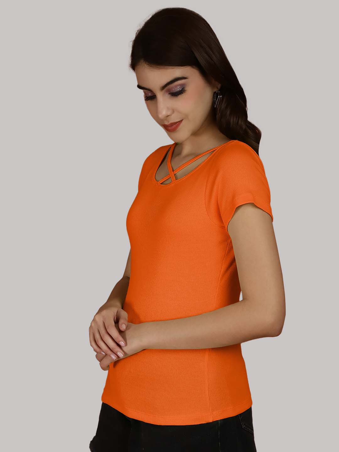 Women Solid Half Sleeves Cotton Top from western wear - Friskers