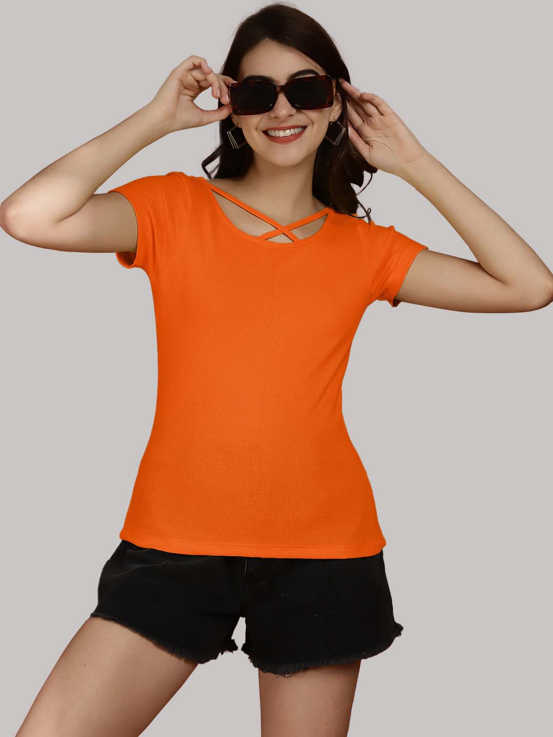 Women Solid Half Sleeves Cotton Top from western wear - Friskers