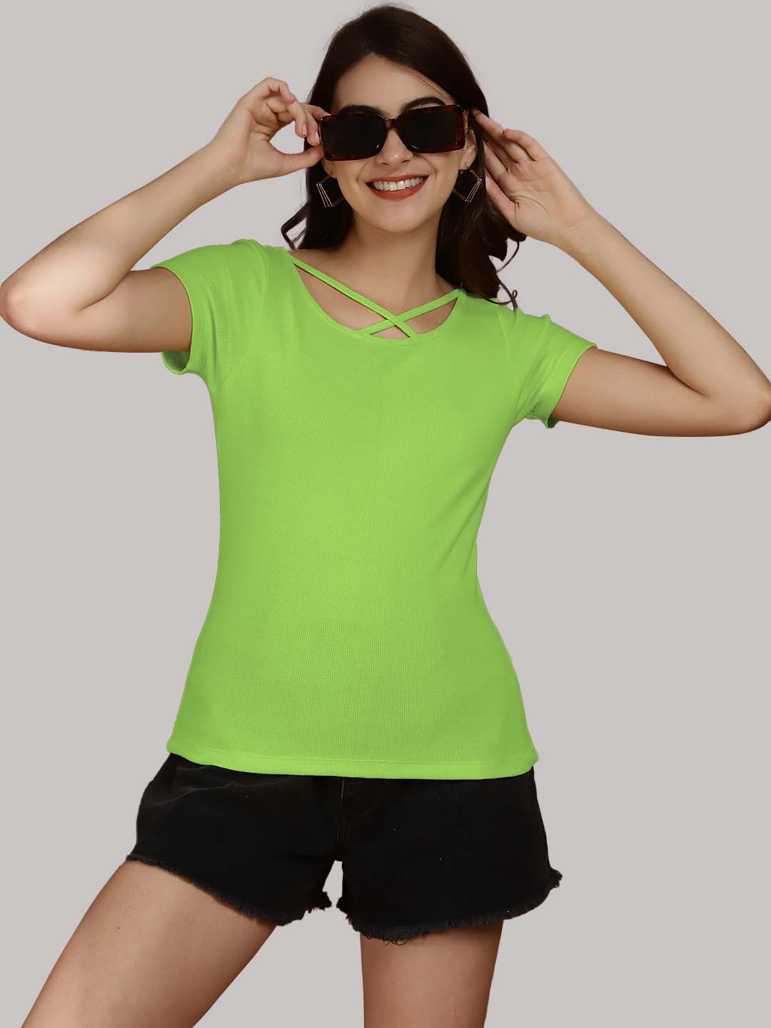 Women Solid Half Sleeves Cotton Top from western wear - Friskers