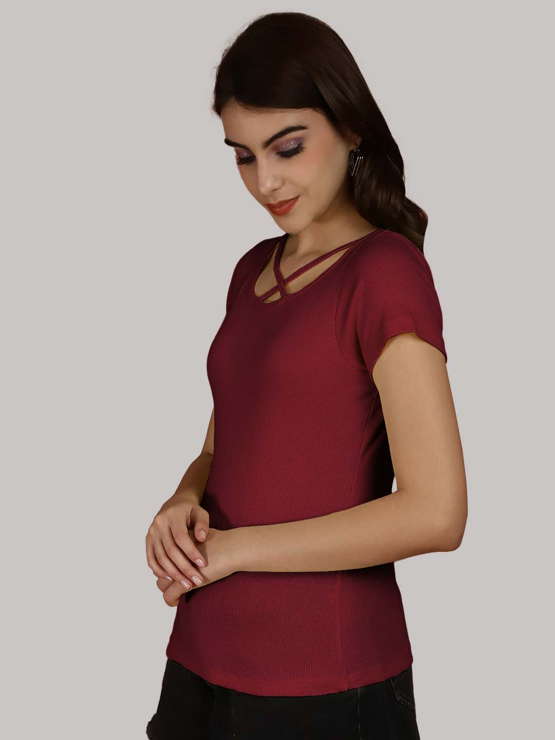 Women Solid Half Sleeves Cotton Top from western wear - Friskers