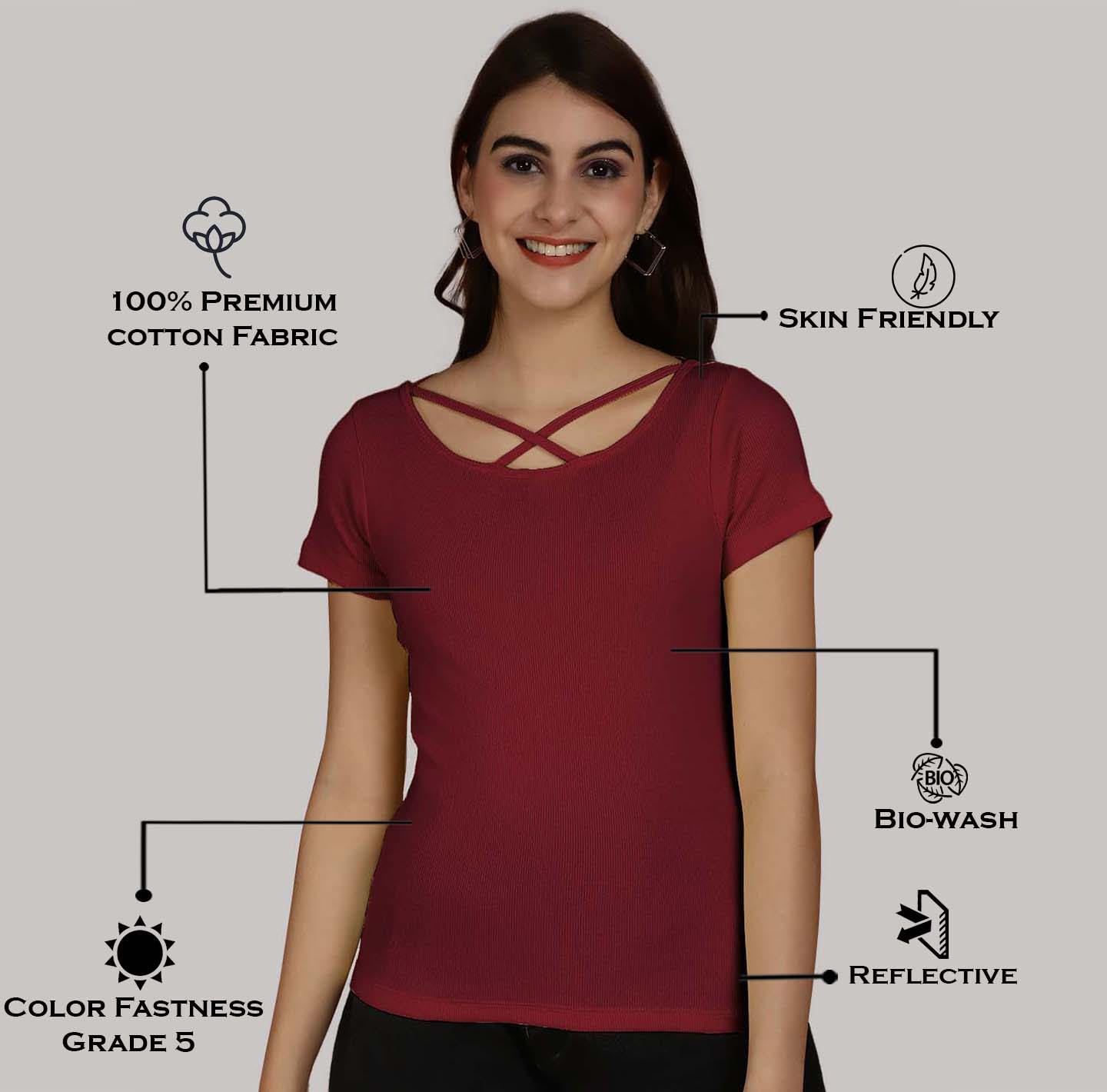 Women Solid Half Sleeves Cotton Top from western wear - Friskers