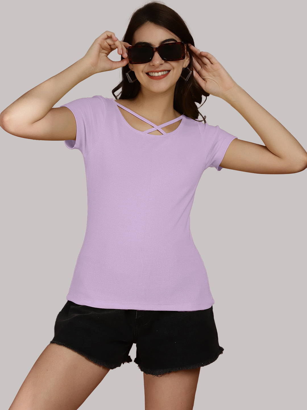 Women Solid Half Sleeves Cotton Top from western wear - Friskers