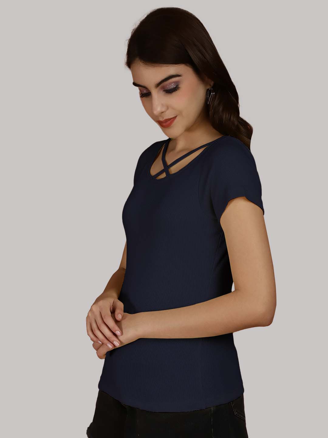 Women Solid Half Sleeves Cotton Top from western wear - Friskers