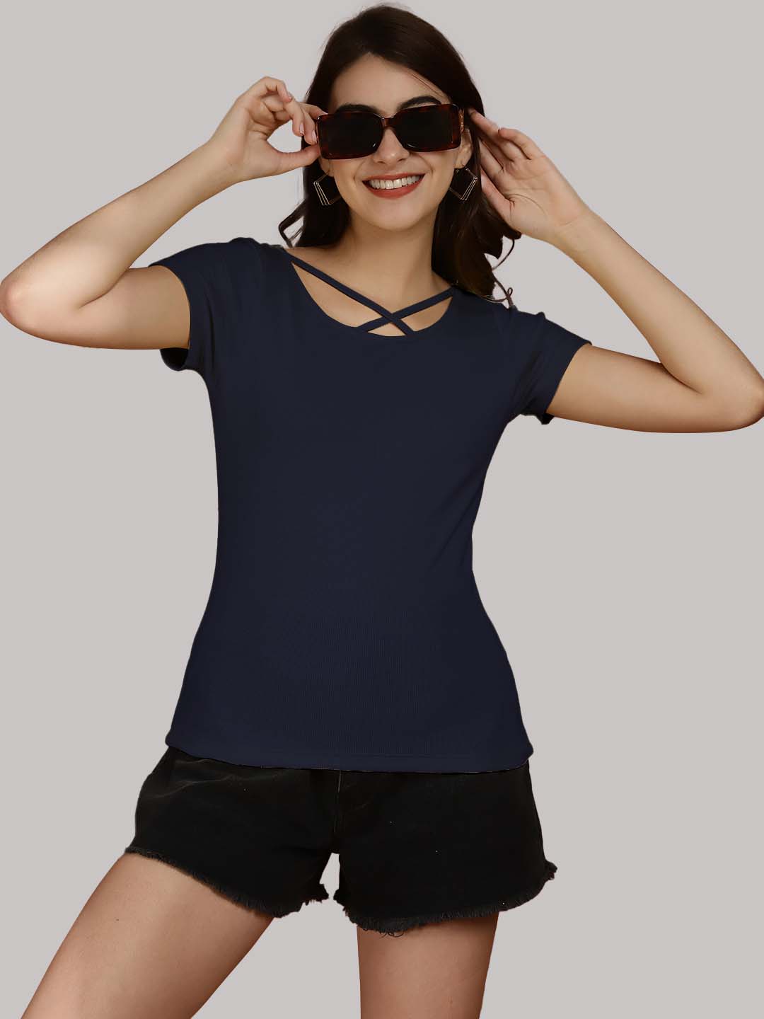 Women Solid Half Sleeves Cotton Top from western wear - Friskers
