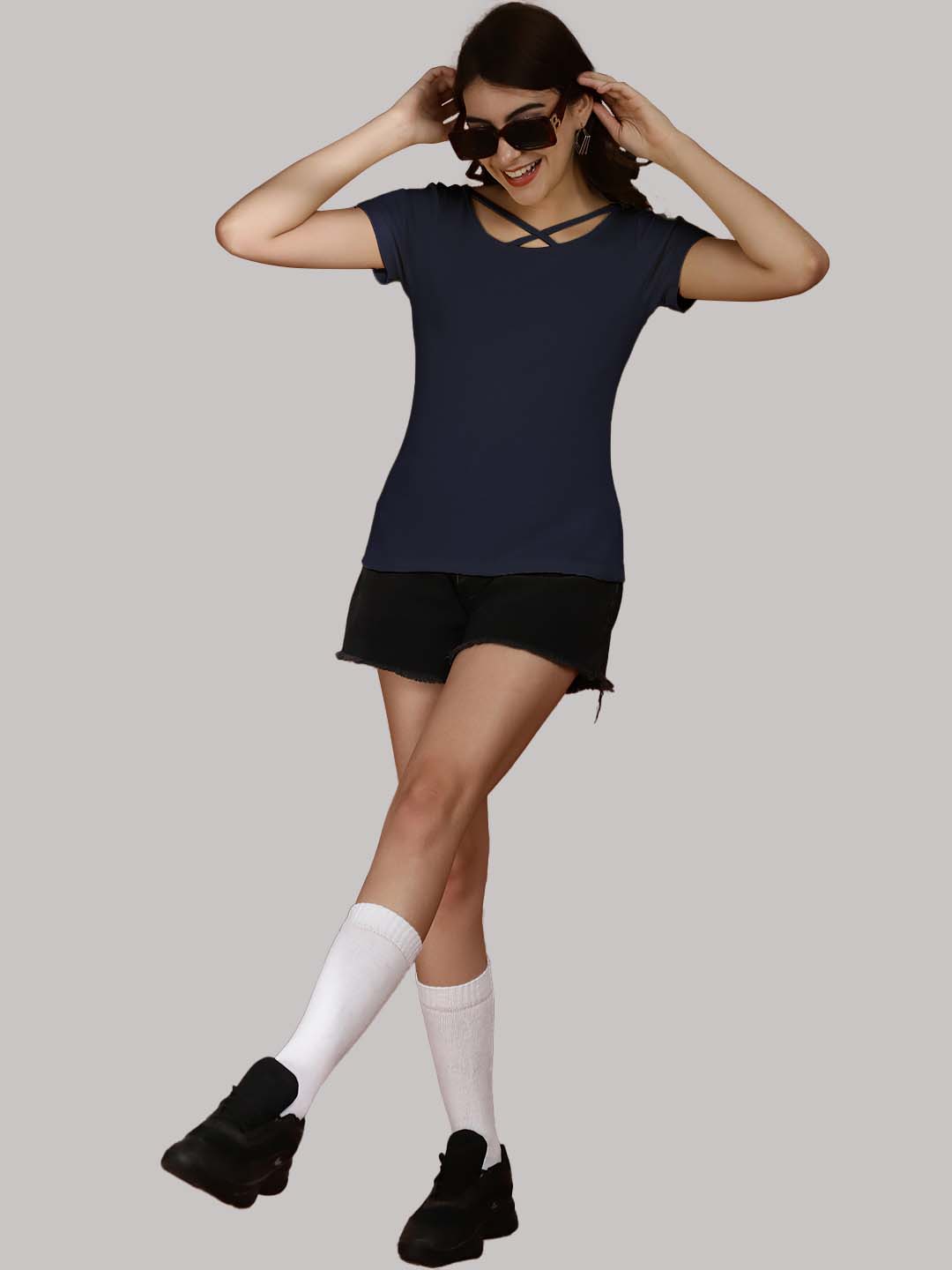 Women Solid Half Sleeves Cotton Top from western wear - Friskers