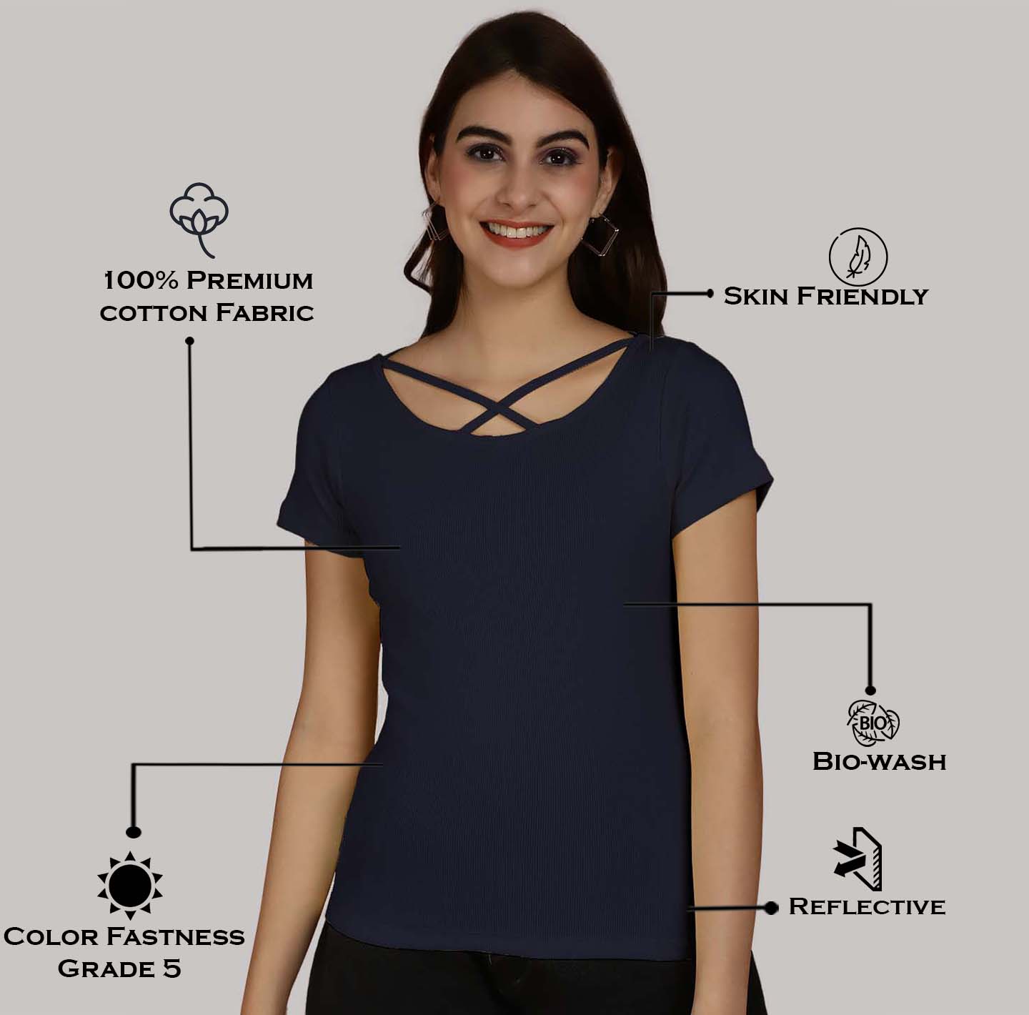 Women Solid Half Sleeves Cotton Top from western wear - Friskers