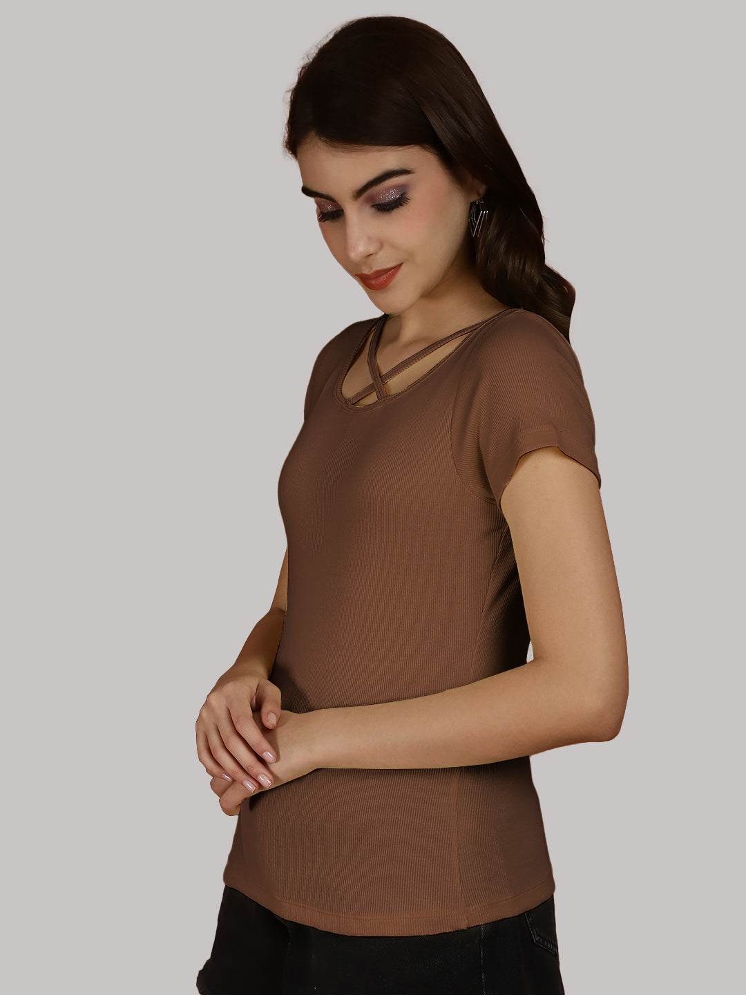 Women Solid Half Sleeves Cotton Top from western wear - Friskers