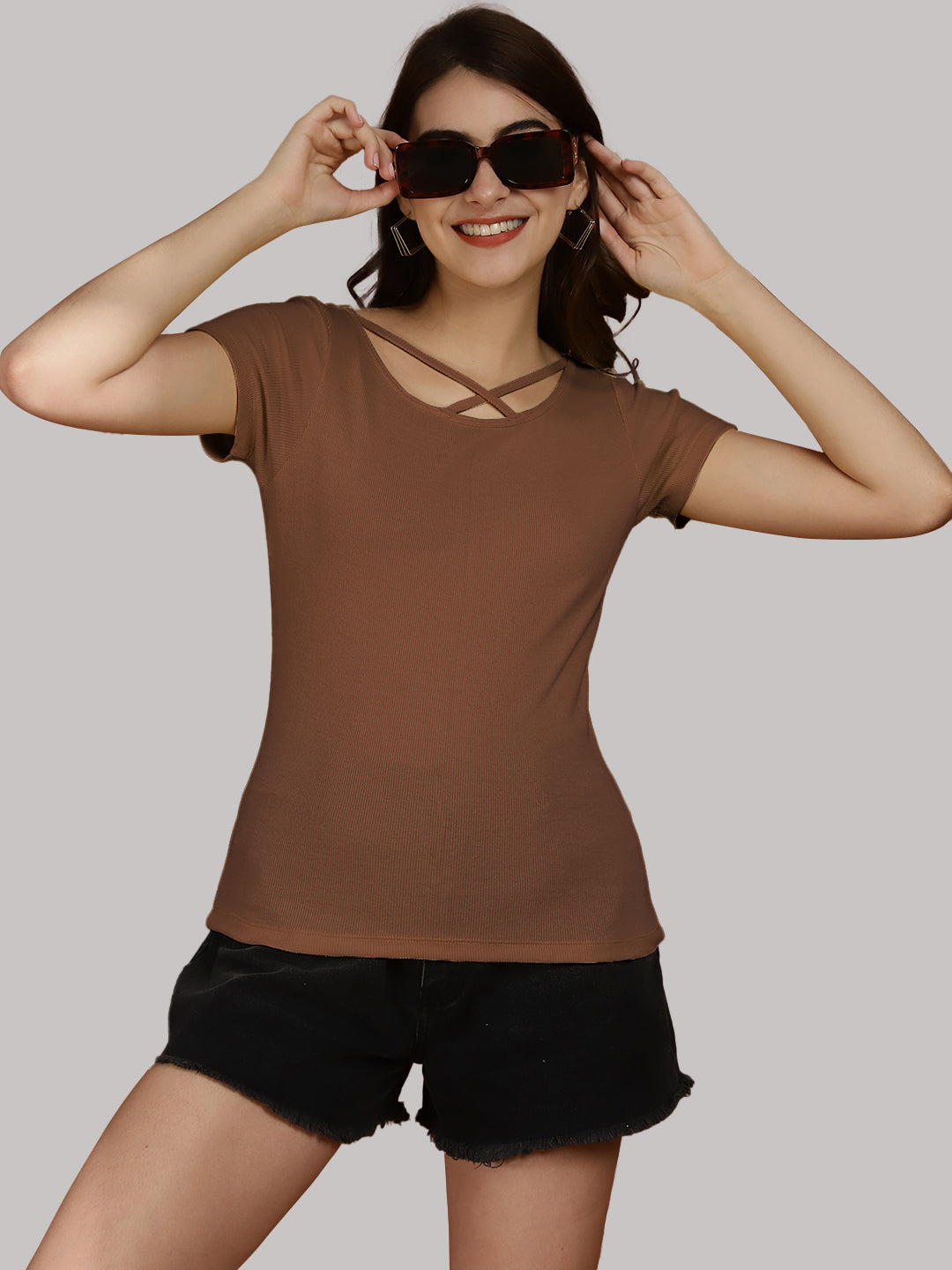 Women Solid Half Sleeves Cotton Top from western wear - Friskers