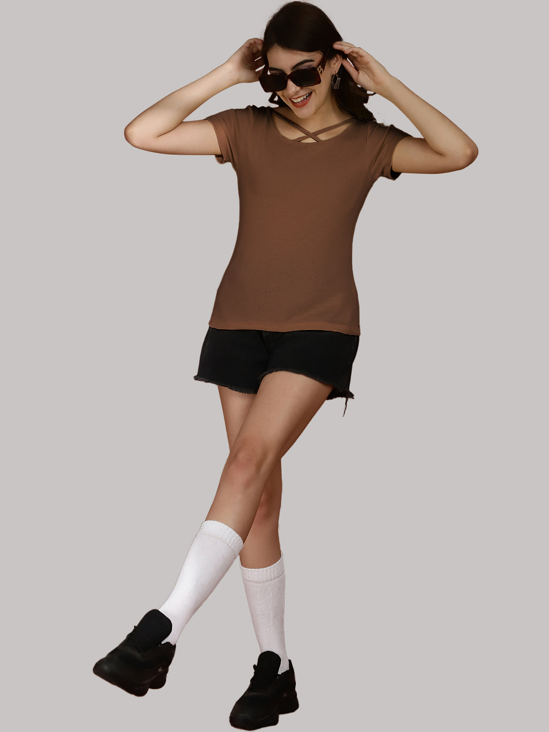 Women Solid Half Sleeves Cotton Top from western wear - Friskers