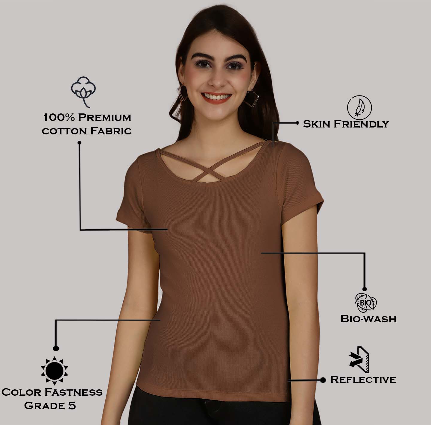 Women Solid Half Sleeves Cotton Top from western wear - Friskers