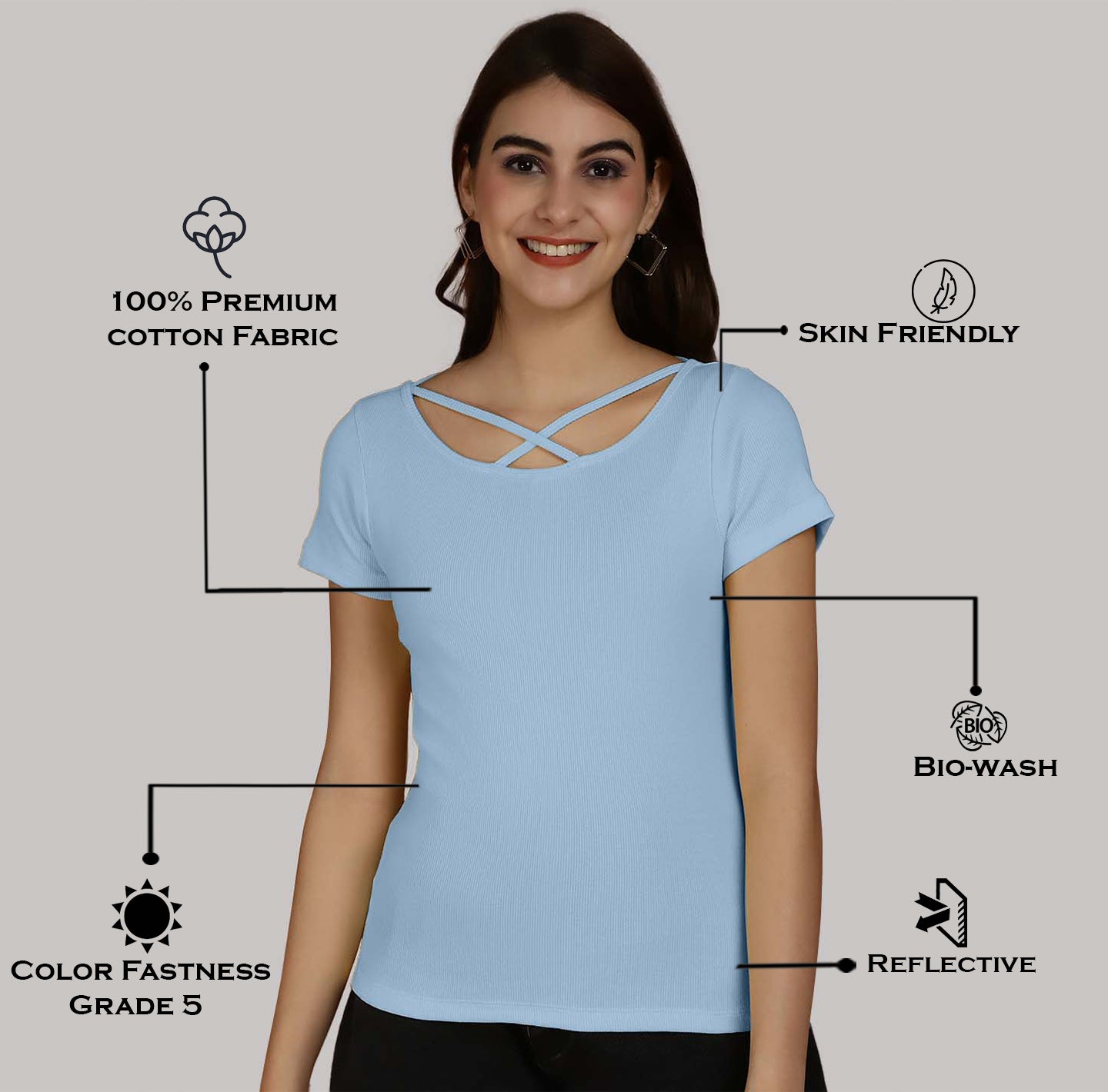 Women Solid Half Sleeves Cotton Top from western wear - Friskers