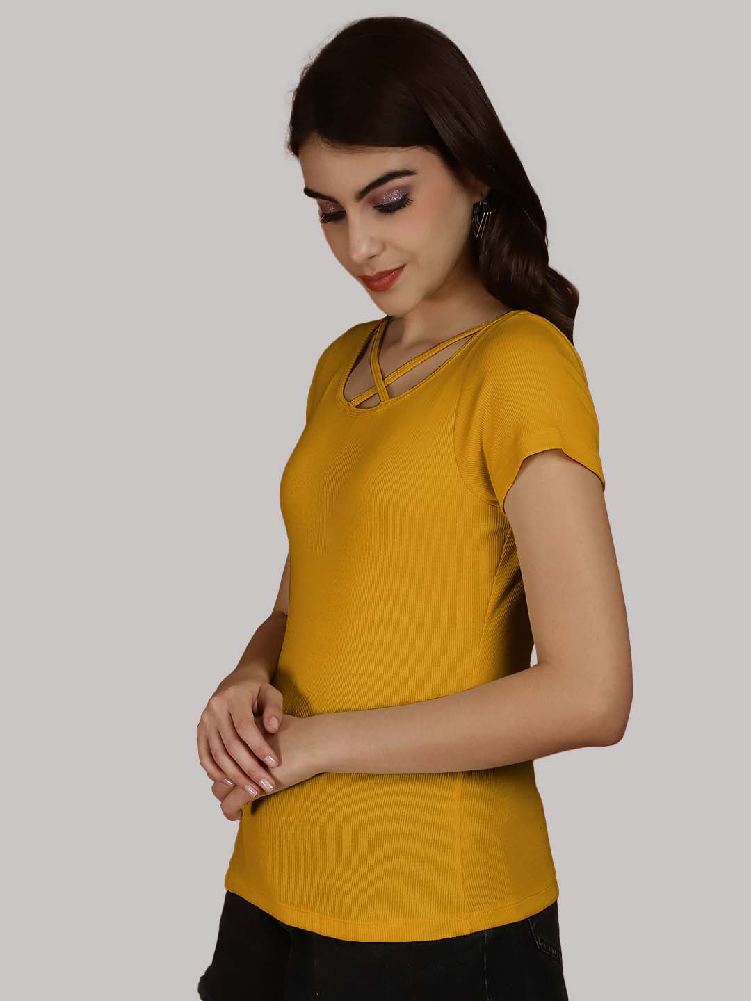 Women Solid Half Sleeves Cotton Top from western wear - Friskers