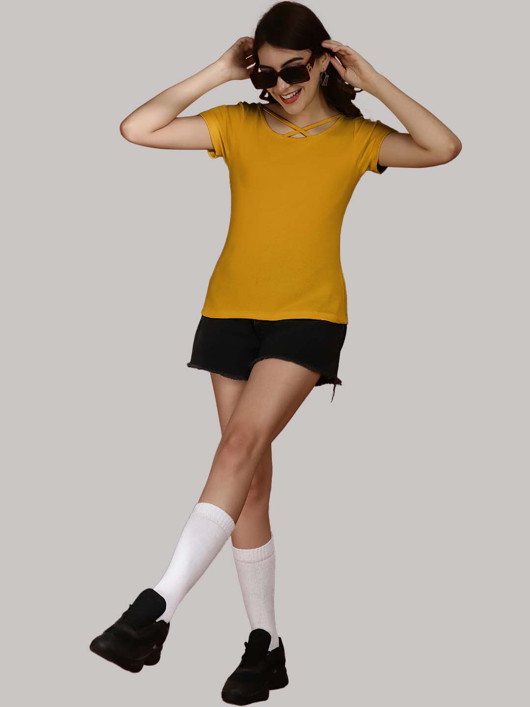 Women Solid Half Sleeves Cotton Top from western wear - Friskers
