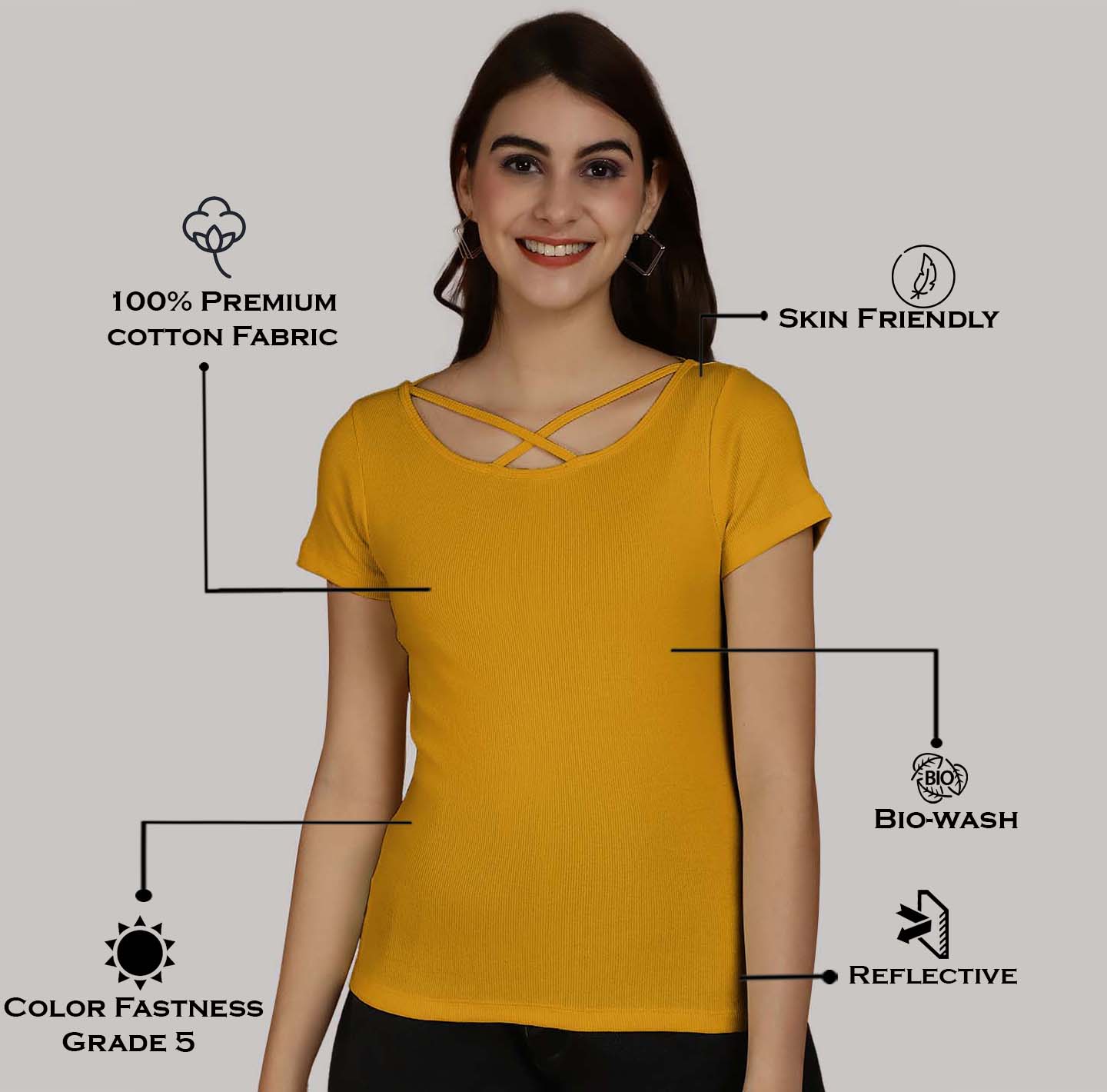 Women Solid Half Sleeves Cotton Top from western wear - Friskers