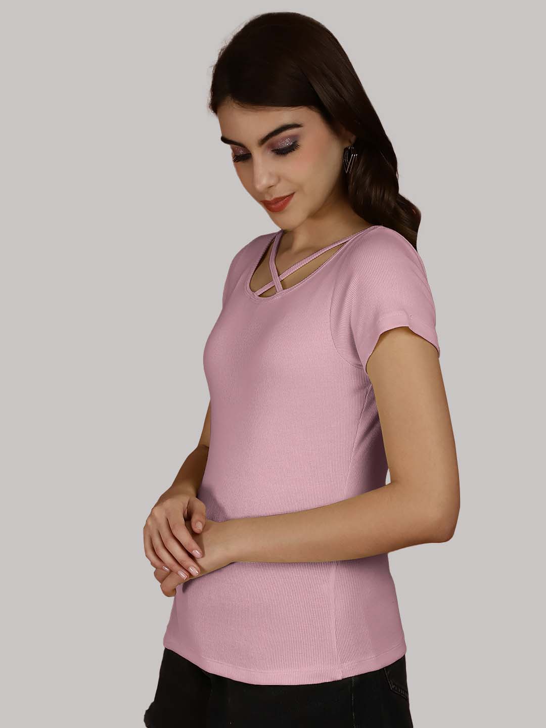 Women Solid Half Sleeves Cotton Top from western wear - Friskers