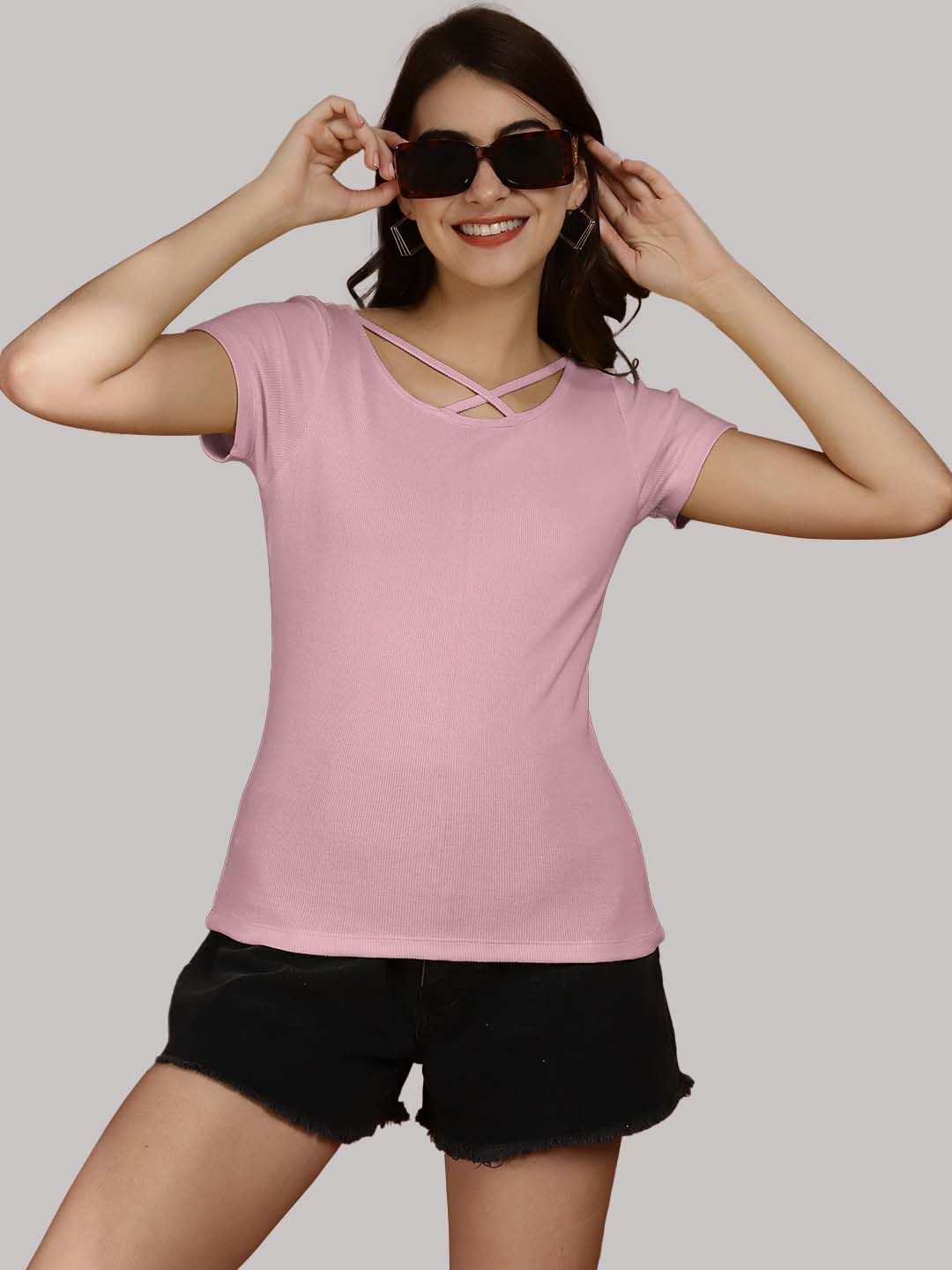 Women Solid Half Sleeves Cotton Top from western wear - Friskers