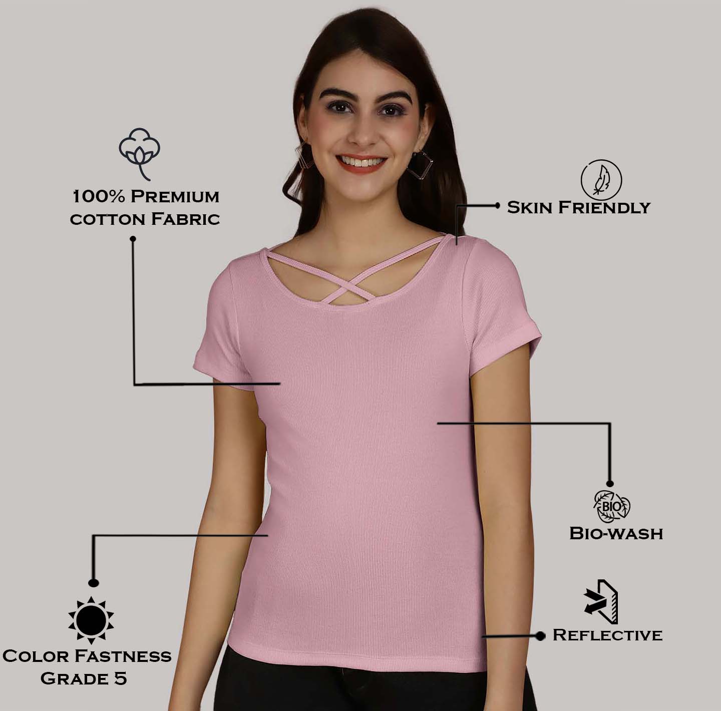Women Solid Half Sleeves Cotton Top from western wear - Friskers