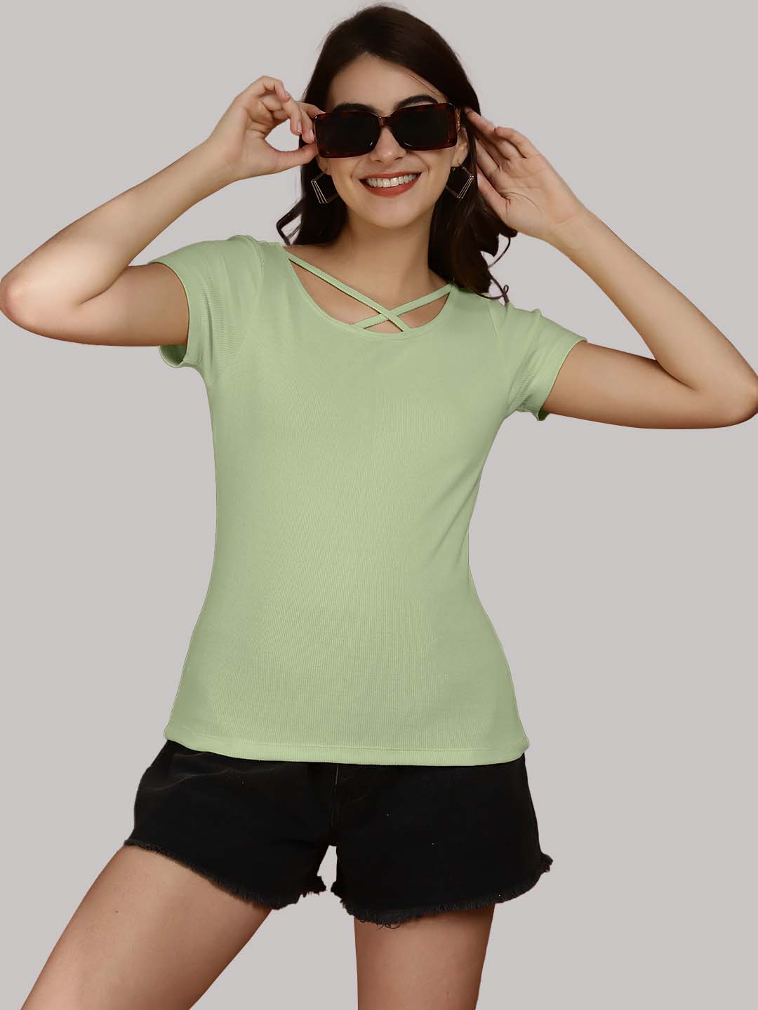 Women Solid Half Sleeves Cotton Top from western wear - Friskers