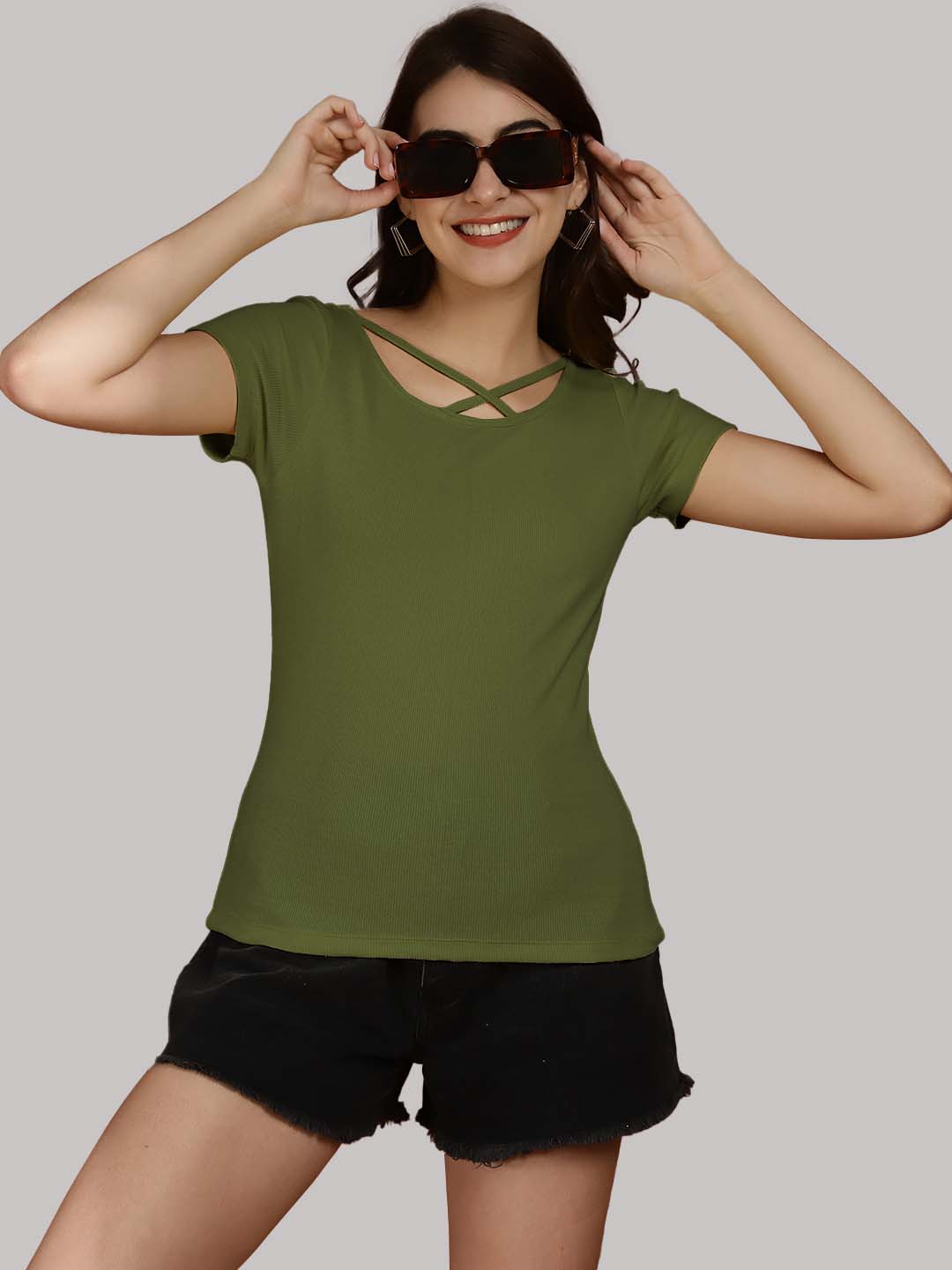 Women Solid Half Sleeves Cotton Top from western wear - Friskers