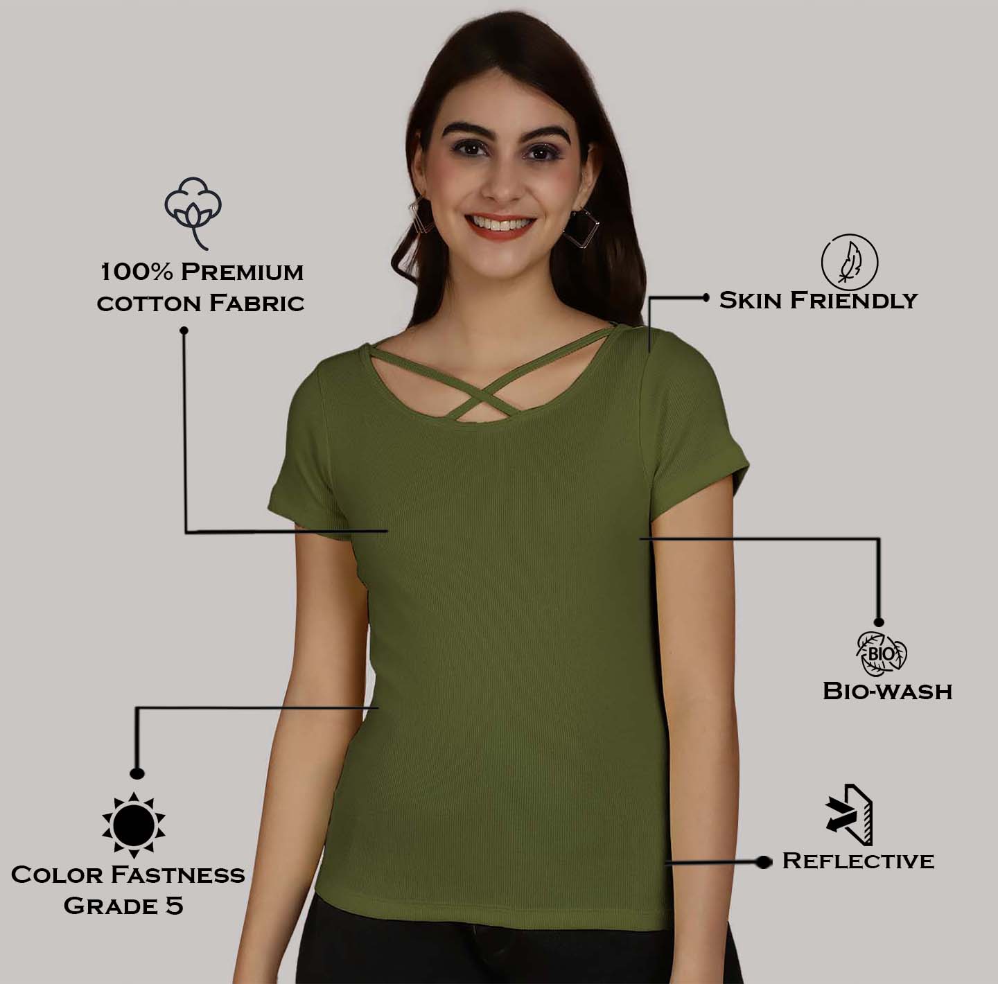 Women Solid Half Sleeves Cotton Top from western wear - Friskers