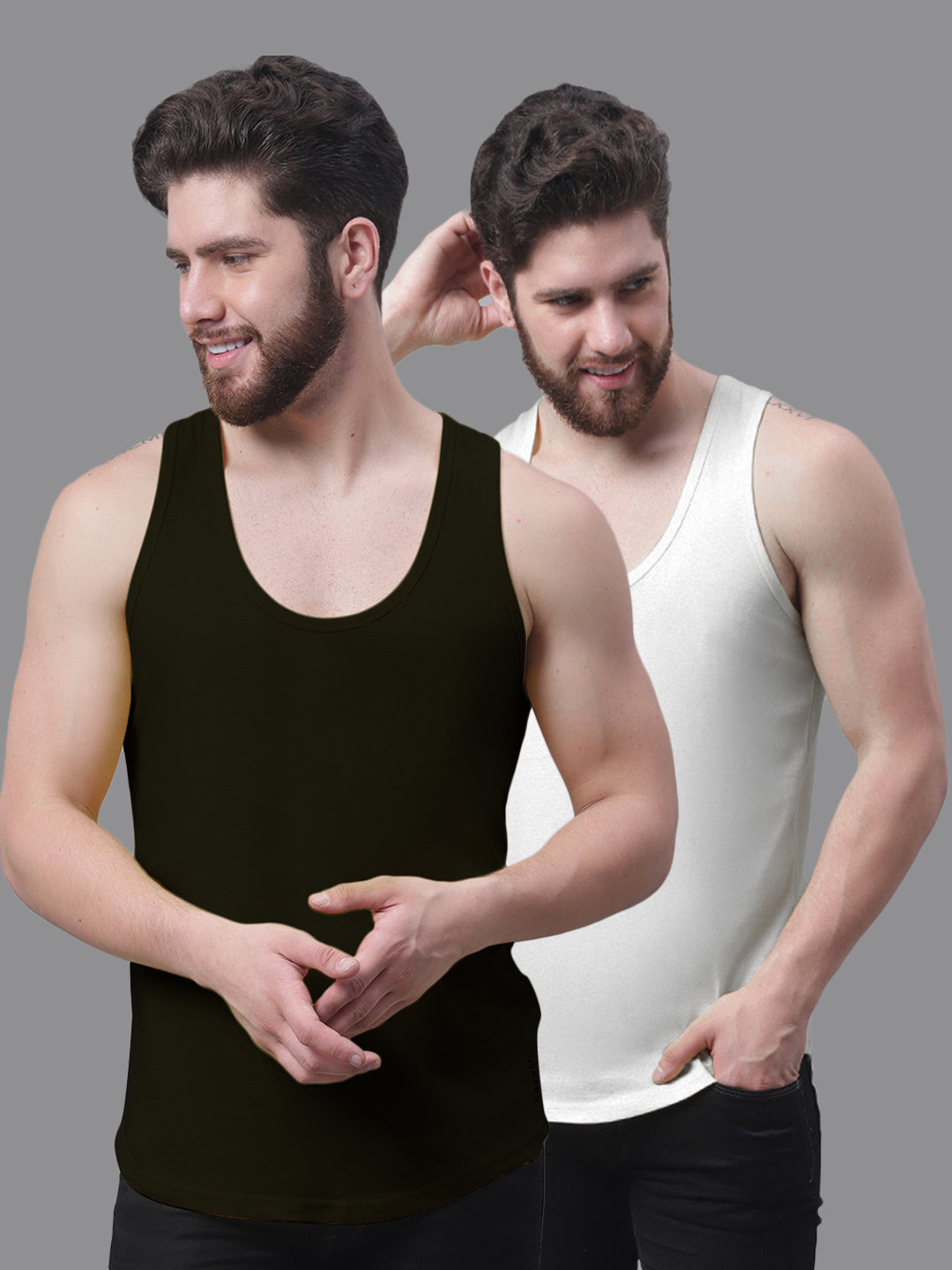 Men's Pack Of 2 Solid Pure Cotton Innerwear Gym Vest - Friskers