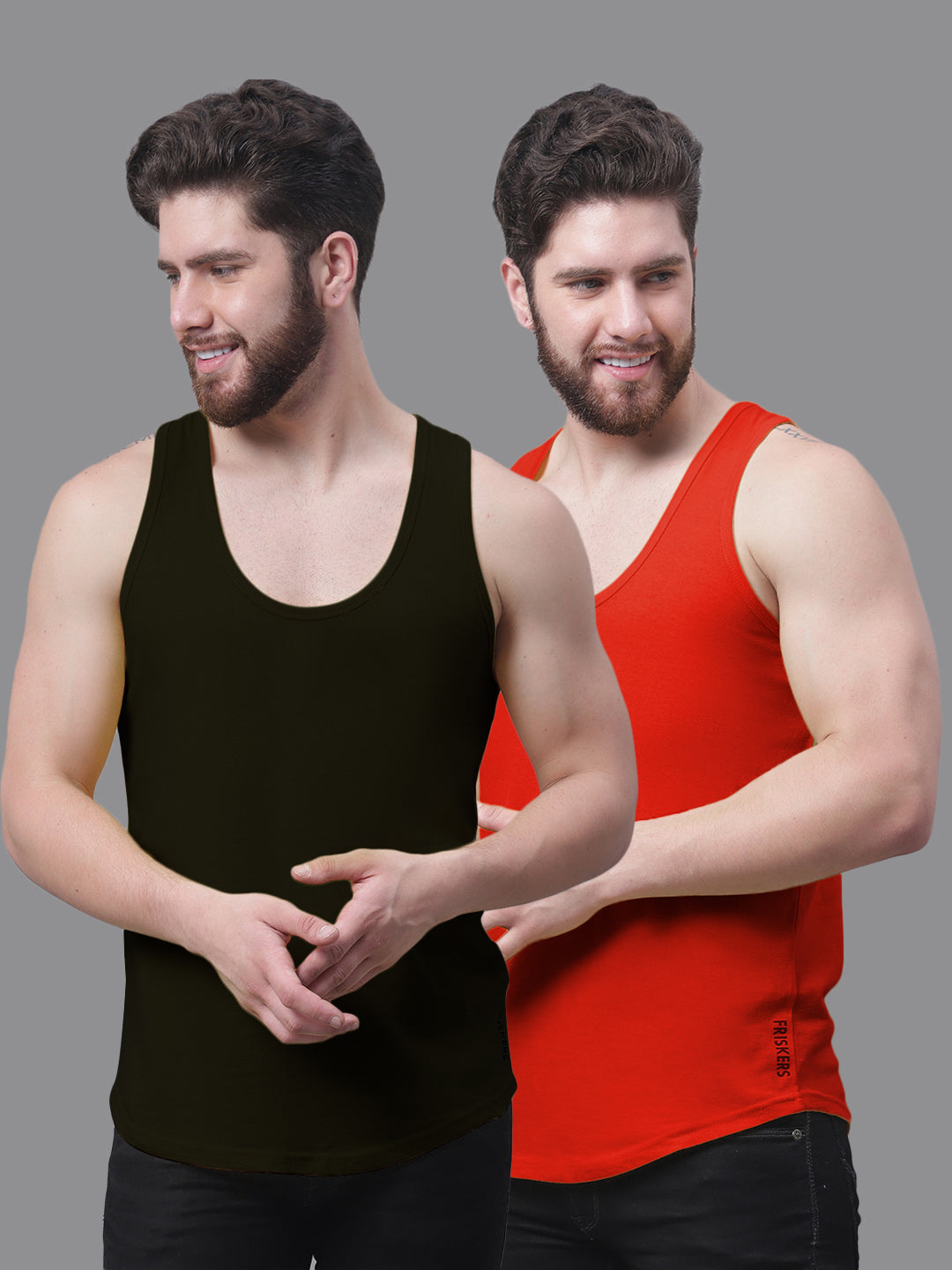 Men's Pack Of 2 Solid Pure Cotton Innerwear Gym Vest - Friskers