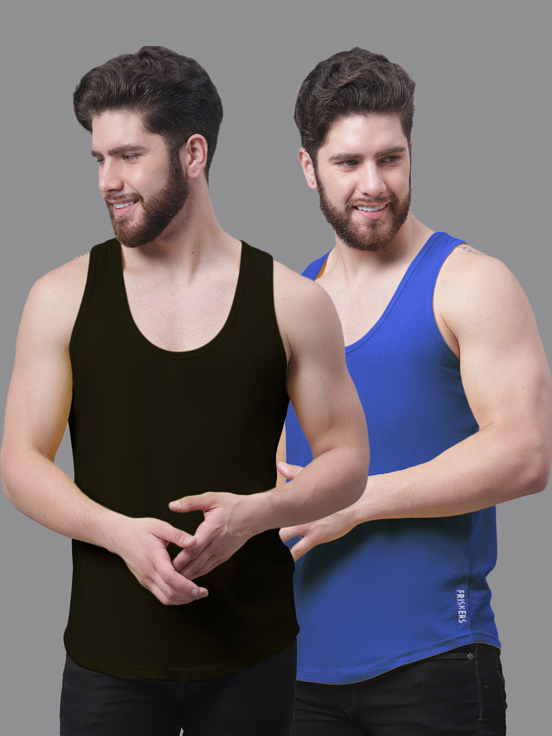 Men's Pack Of 2 Solid Pure Cotton Innerwear Gym Vest - Friskers