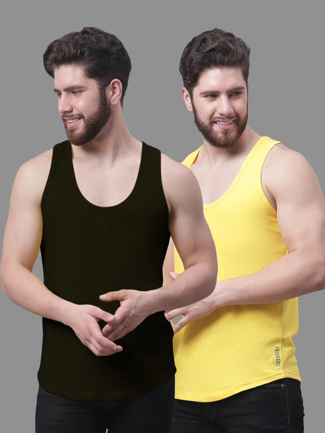 Men's Pack Of 2 Solid Pure Cotton Innerwear Gym Vest - Friskers