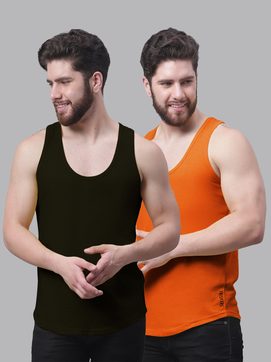 Men's Pack Of 2 Solid Pure Cotton Innerwear Gym Vest - Friskers