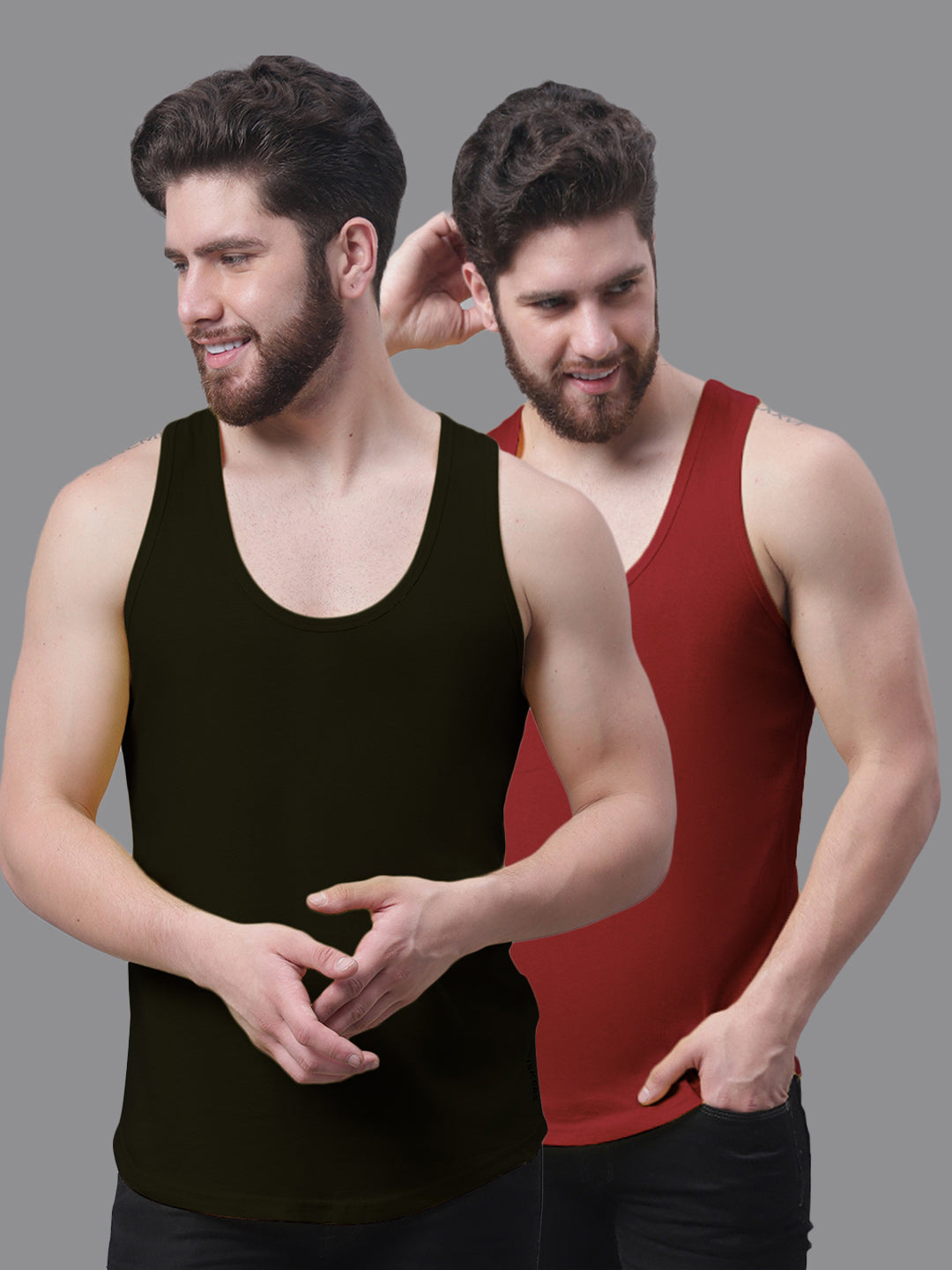 Men's Pack Of 2 Solid Pure Cotton Innerwear Gym Vest - Friskers