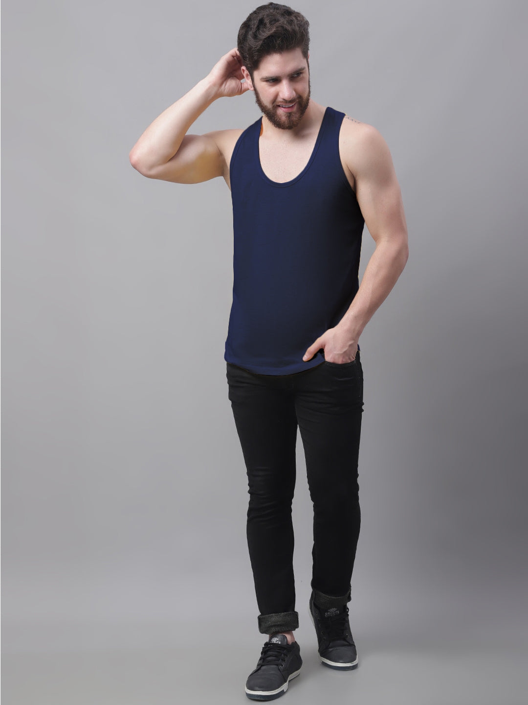 Men's Pack Of 2 Solid Pure Cotton Innerwear Gym Vest - Friskers