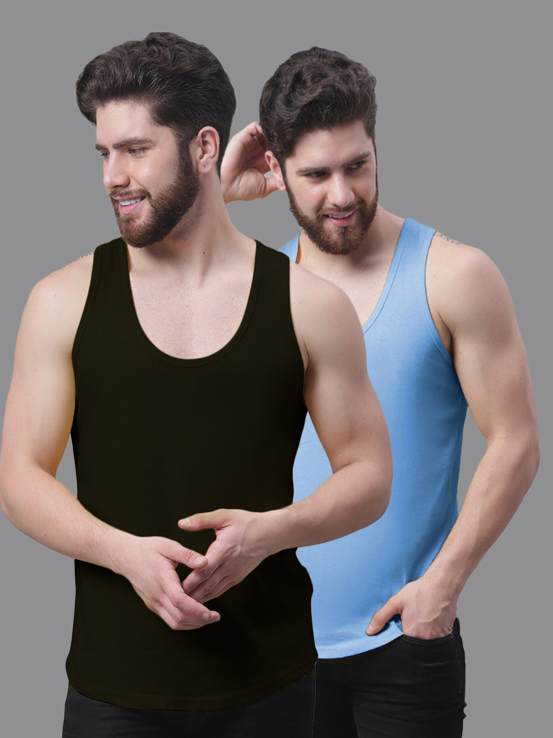 Men's Pack Of 2 Solid Pure Cotton Innerwear Gym Vest - Friskers