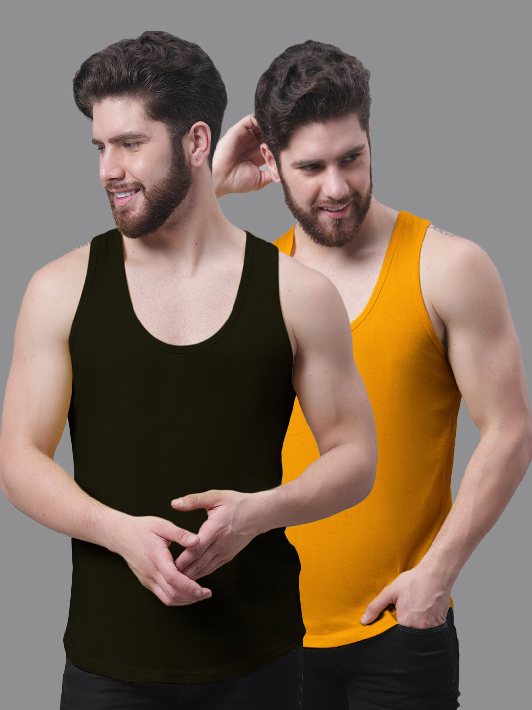 Men's Pack Of 2 Solid Pure Cotton Innerwear Gym Vest - Friskers