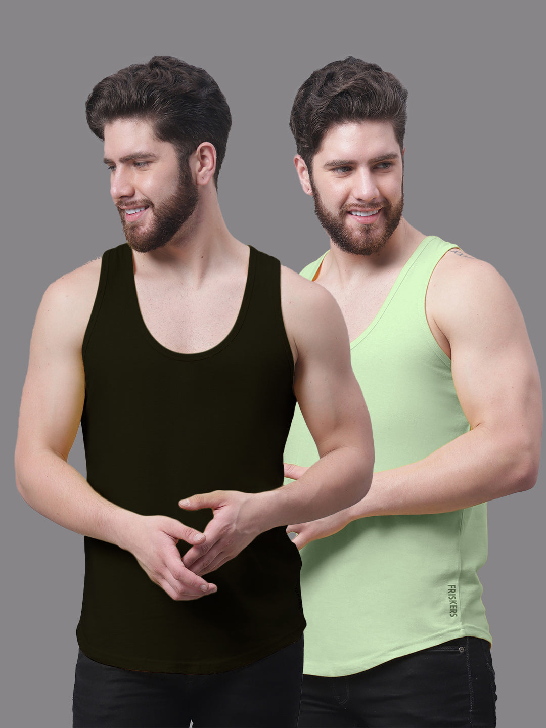 Men's Pack Of 2 Solid Pure Cotton Innerwear Gym Vest - Friskers