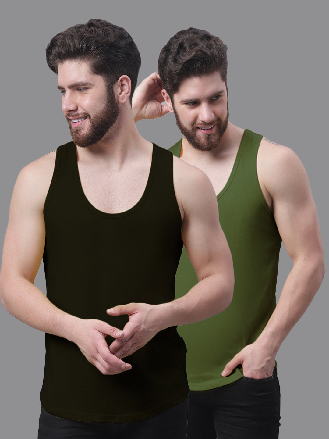 Men's Pack Of 2 Solid Pure Cotton Innerwear Gym Vest - Friskers