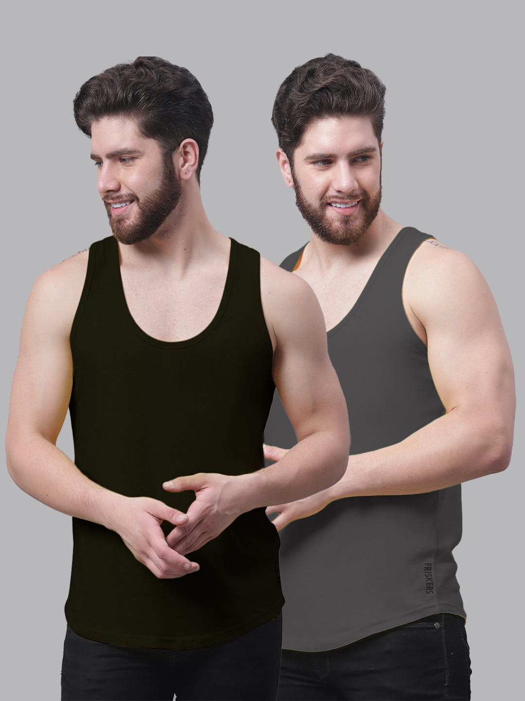 Men's Pack Of 2 Solid Pure Cotton Innerwear Gym Vest - Friskers