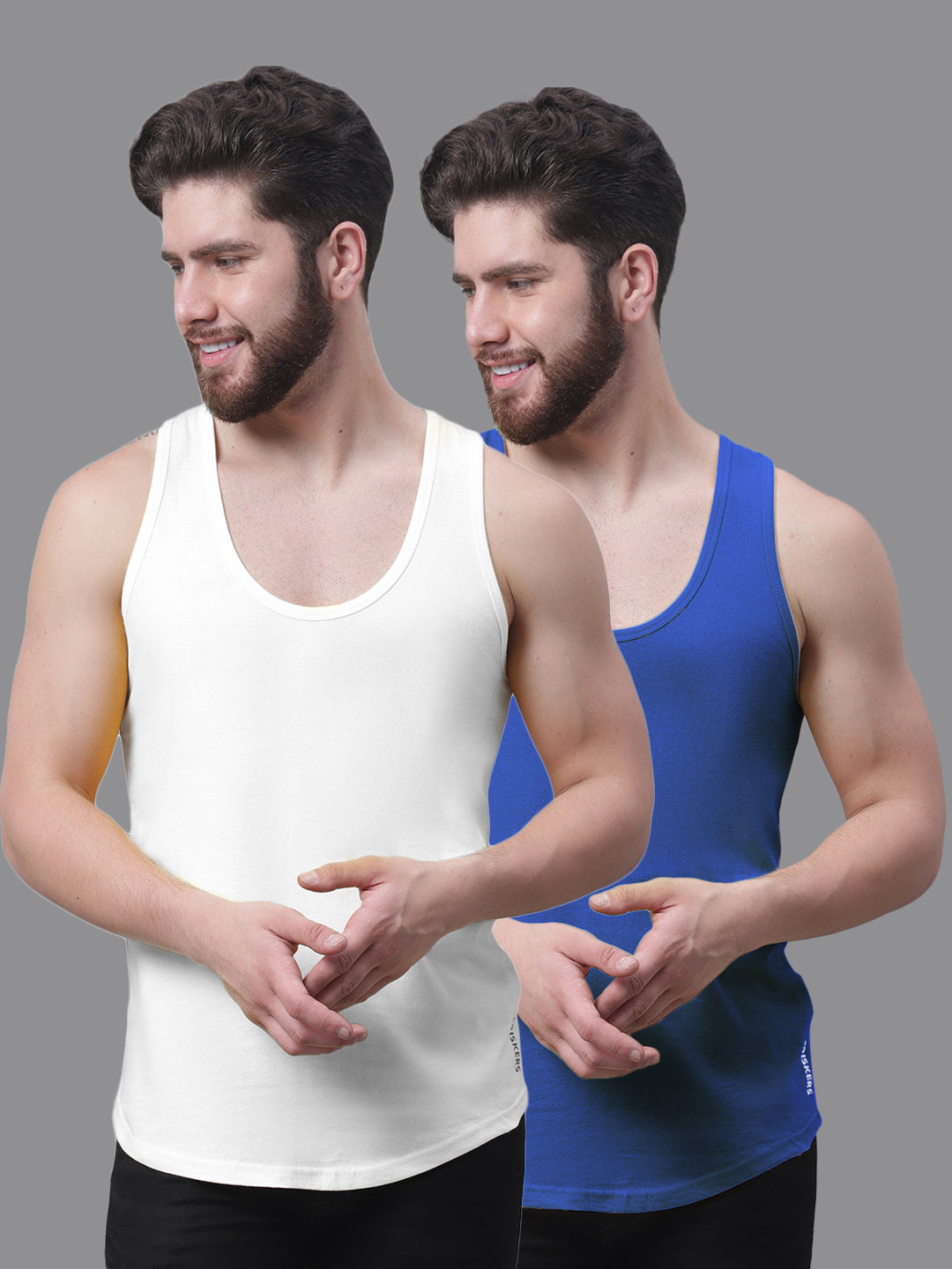 Men's Pack Of 2 White & Red Solid Pure Cotton Innerwear Gym Vest - Friskers